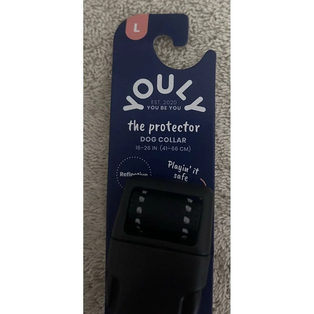 YOULY The Protector Reflective Black Dog Collar NEW Size Large